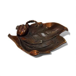 Vintage Philadelphia Copper On Bronze Leaf Vanity Ashtray Small Rose Beautiful